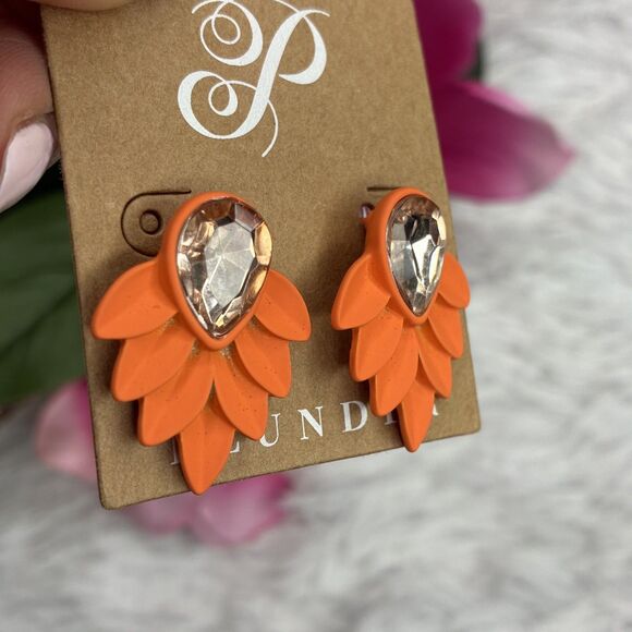 New Plunder Orange Leaf With Teardrop Peach Stone Women’s Jewelry Earrings - Picture 6 of 7